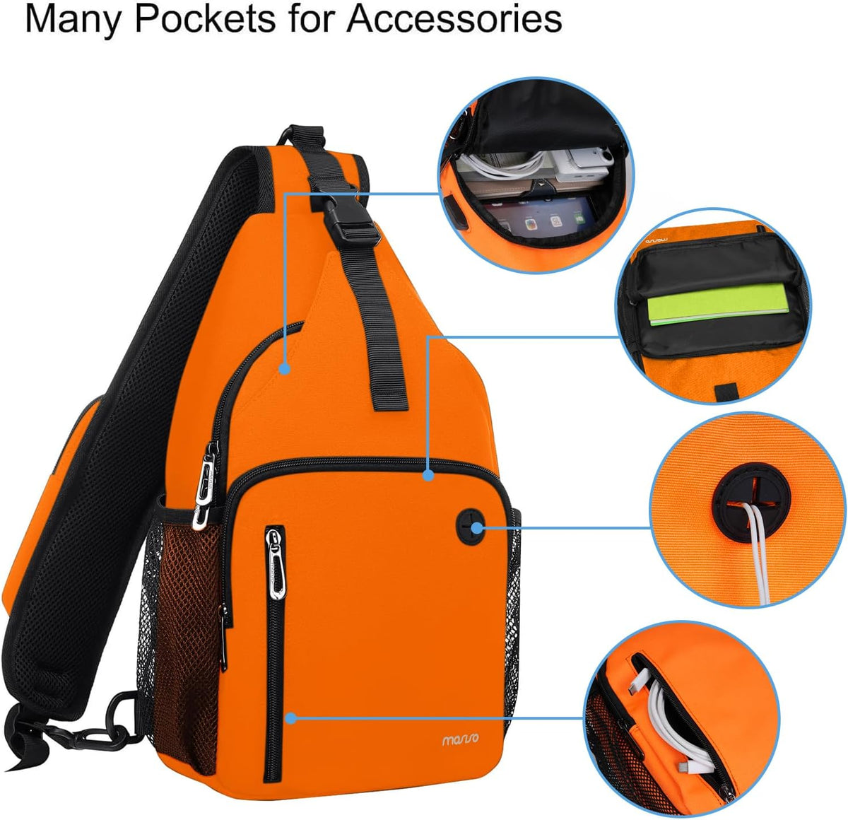 Sling Backpack Bag, Crossbody Shoulder Bag Travel Hiking Daypack Chest Bag with Front Square Pocket&USB Charging Port