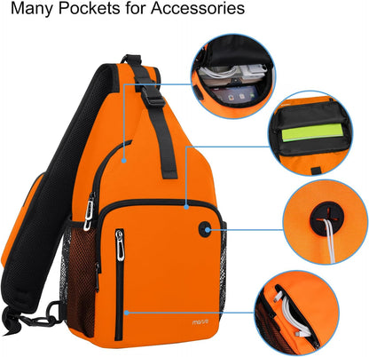 Sling Backpack Bag, Crossbody Shoulder Bag Travel Hiking Daypack Chest Bag with Front Square Pocket&USB Charging Port