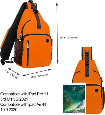 Sling Backpack Bag, Crossbody Shoulder Bag Travel Hiking Daypack Chest Bag with Front Square Pocket&USB Charging Port