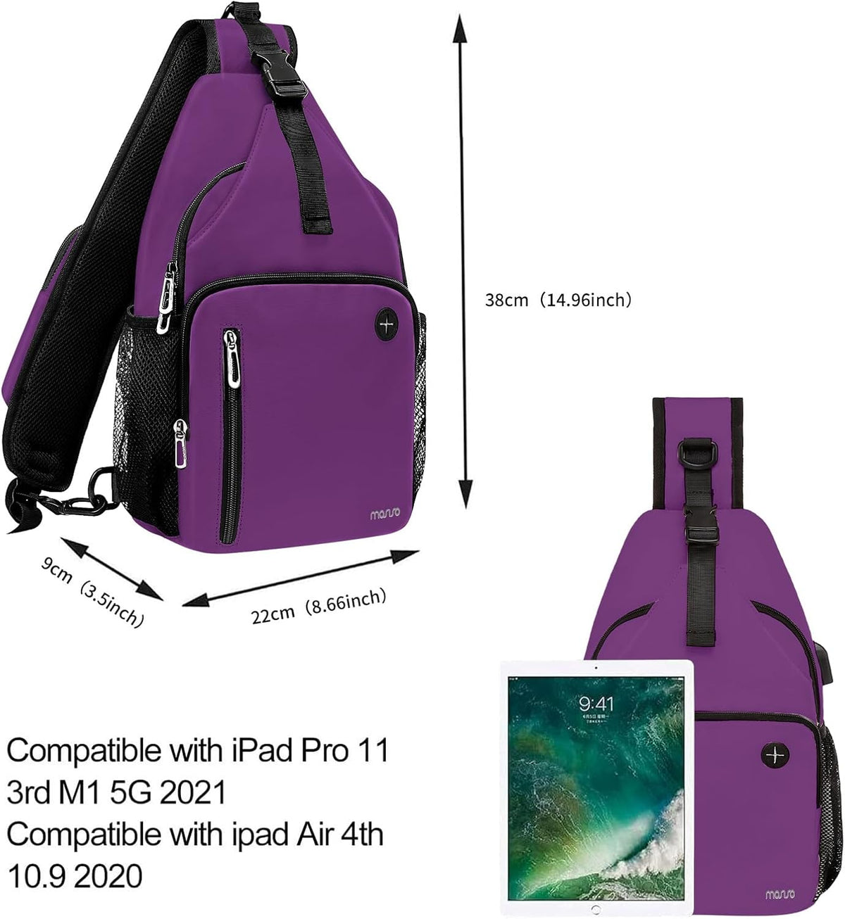 Sling Backpack Bag, Crossbody Shoulder Bag Travel Hiking Daypack Chest Bag with Front Square Pocket&USB Charging Port
