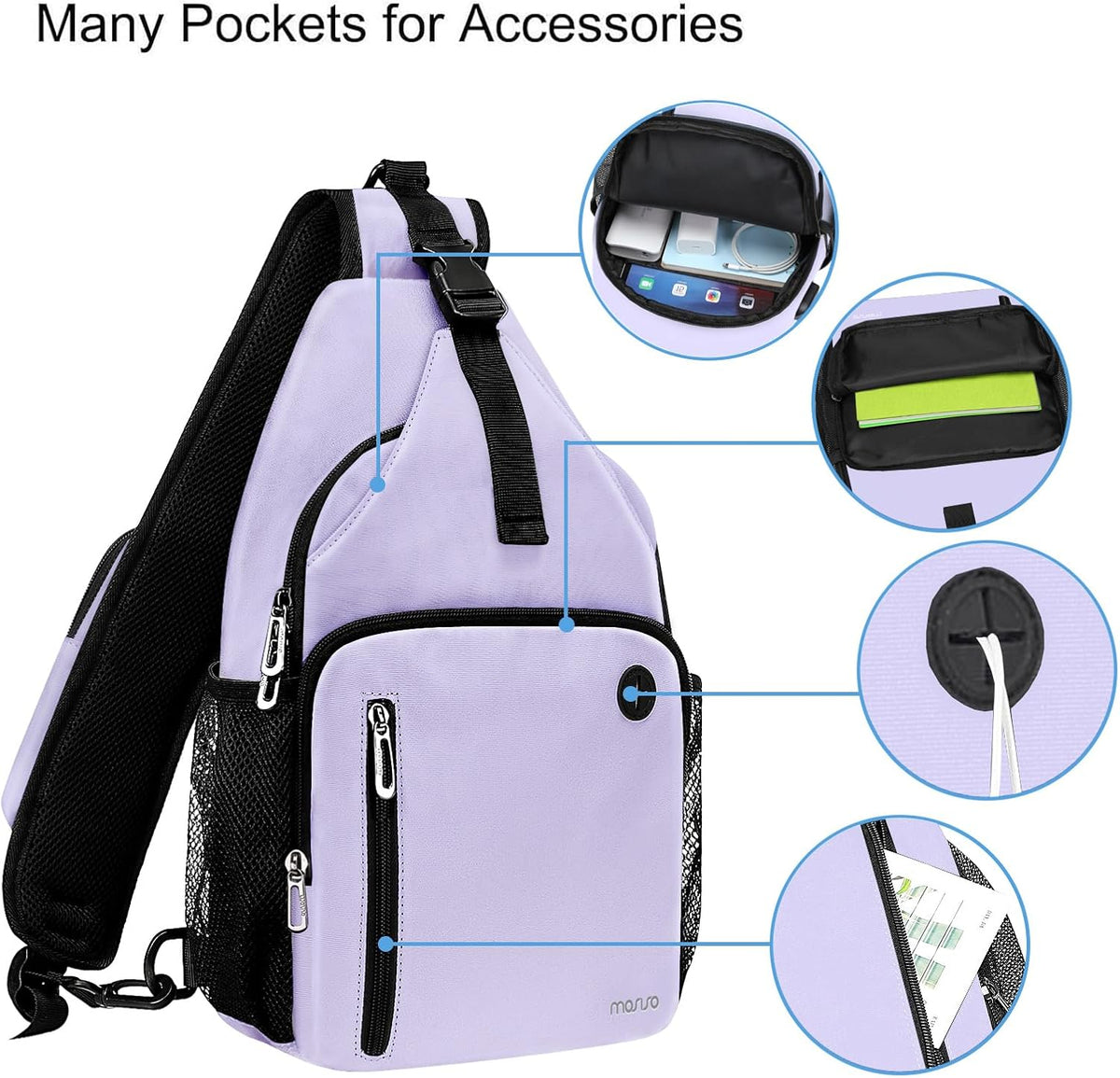 Sling Backpack Bag, Crossbody Shoulder Bag Travel Hiking Daypack Chest Bag with Front Square Pocket&USB Charging Port