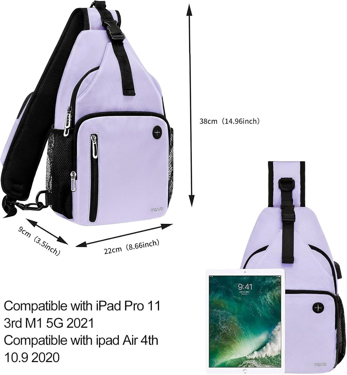 Sling Backpack Bag, Crossbody Shoulder Bag Travel Hiking Daypack Chest Bag with Front Square Pocket&USB Charging Port