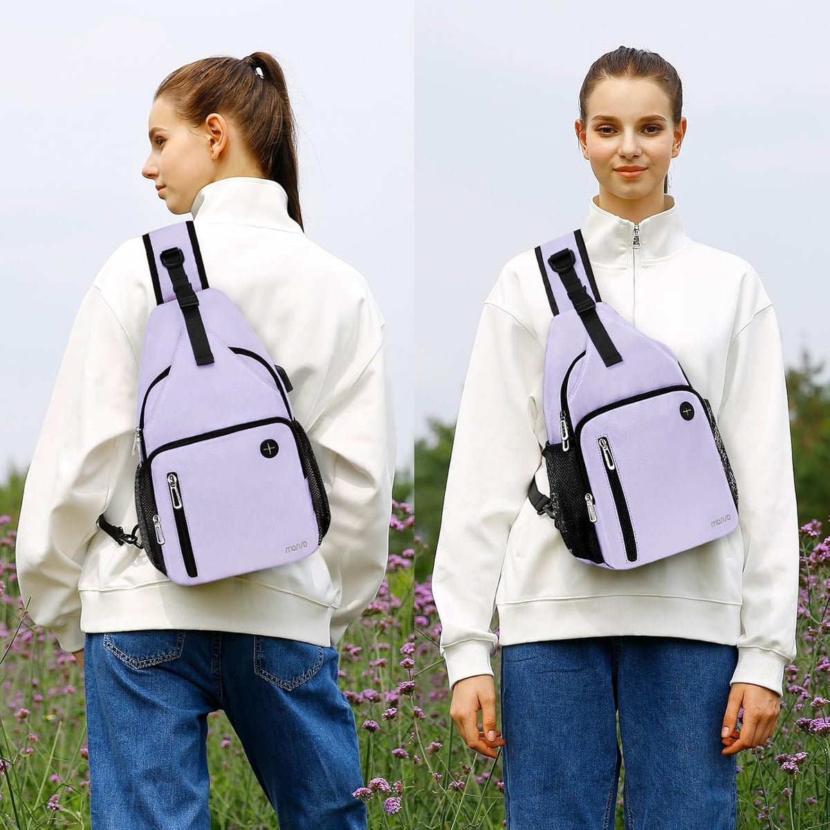 Sling Backpack Bag, Crossbody Shoulder Bag Travel Hiking Daypack Chest Bag with Front Square Pocket&USB Charging Port