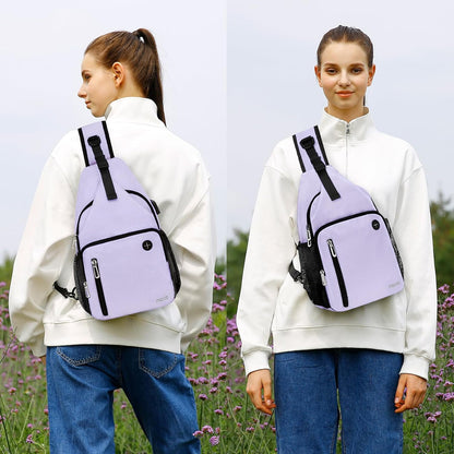 Sling Backpack Bag, Crossbody Shoulder Bag Travel Hiking Daypack Chest Bag with Front Square Pocket&USB Charging Port