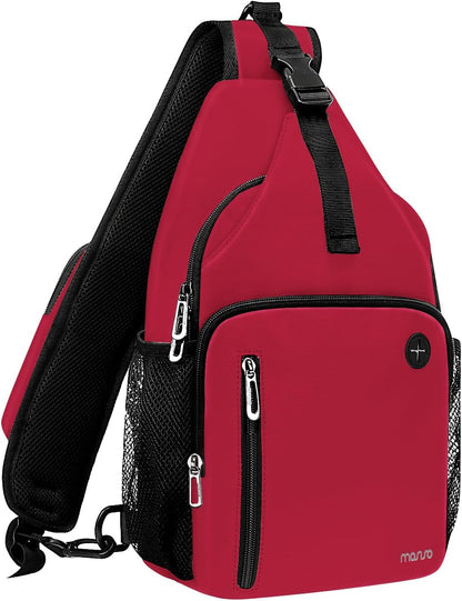 Sling Backpack Bag, Crossbody Shoulder Bag Travel Hiking Daypack Chest Bag with Front Square Pocket&USB Charging Port