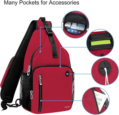 Sling Backpack Bag, Crossbody Shoulder Bag Travel Hiking Daypack Chest Bag with Front Square Pocket&USB Charging Port