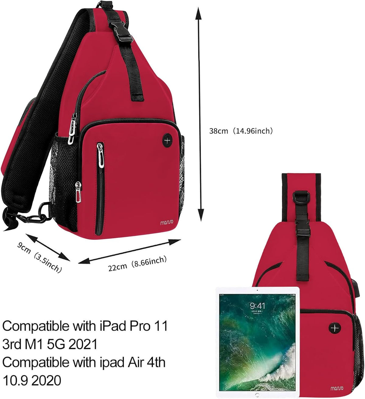 Sling Backpack Bag, Crossbody Shoulder Bag Travel Hiking Daypack Chest Bag with Front Square Pocket&USB Charging Port