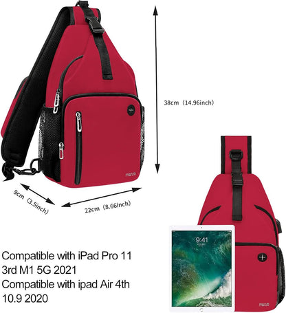 Sling Backpack Bag, Crossbody Shoulder Bag Travel Hiking Daypack Chest Bag with Front Square Pocket&USB Charging Port