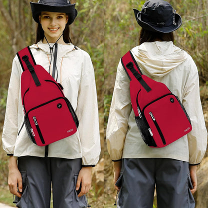 Sling Backpack Bag, Crossbody Shoulder Bag Travel Hiking Daypack Chest Bag with Front Square Pocket&USB Charging Port