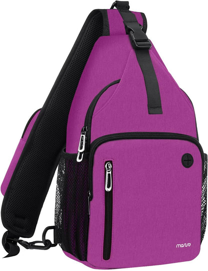Sling Backpack Bag, Crossbody Shoulder Bag Travel Hiking Daypack Chest Bag with Front Square Pocket&USB Charging Port
