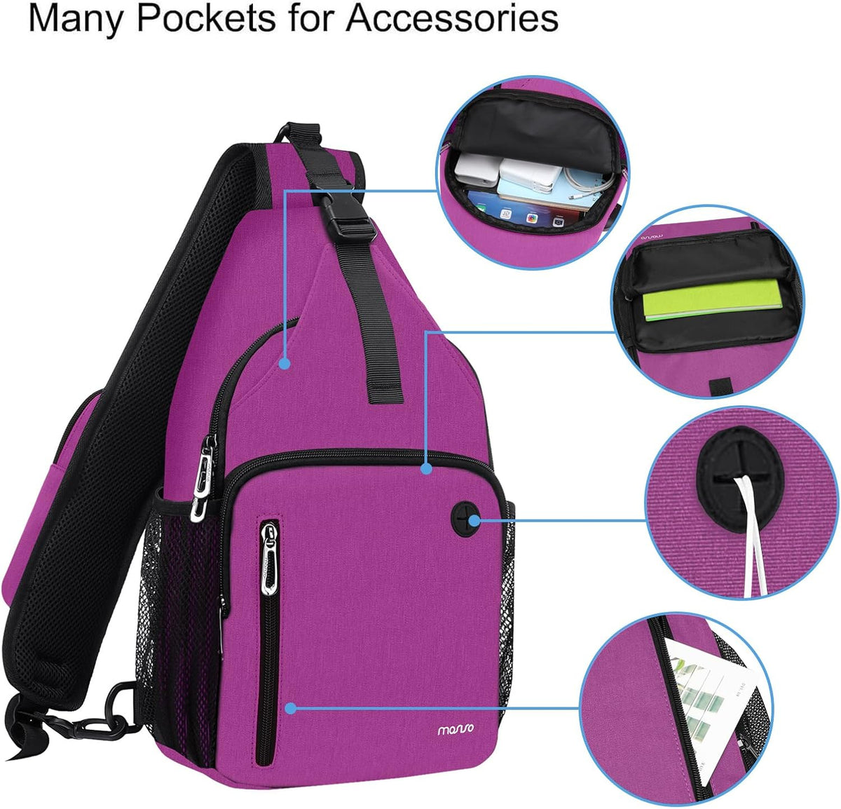 Sling Backpack Bag, Crossbody Shoulder Bag Travel Hiking Daypack Chest Bag with Front Square Pocket&USB Charging Port