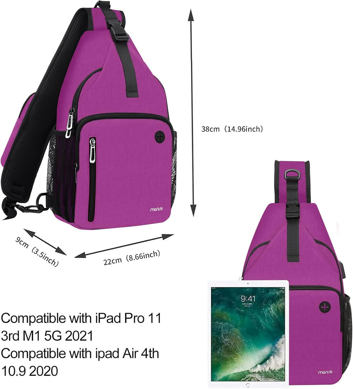 Sling Backpack Bag, Crossbody Shoulder Bag Travel Hiking Daypack Chest Bag with Front Square Pocket&USB Charging Port