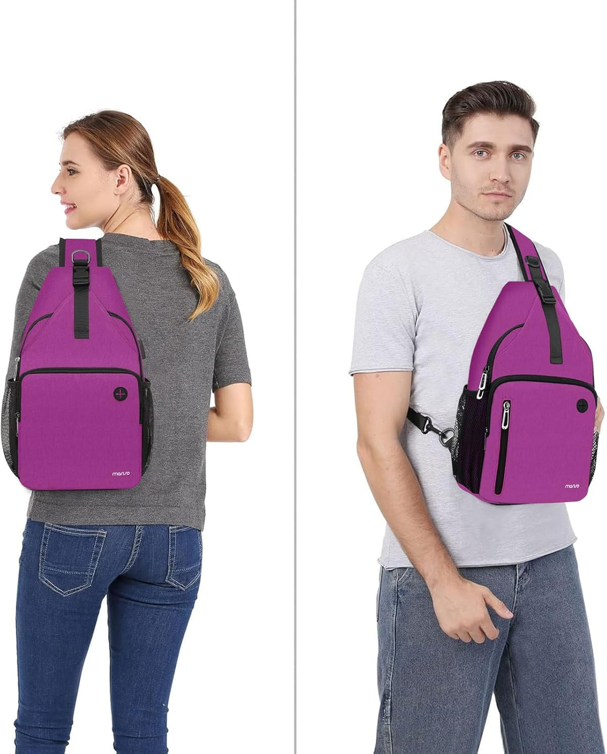 Sling Backpack Bag, Crossbody Shoulder Bag Travel Hiking Daypack Chest Bag with Front Square Pocket&USB Charging Port