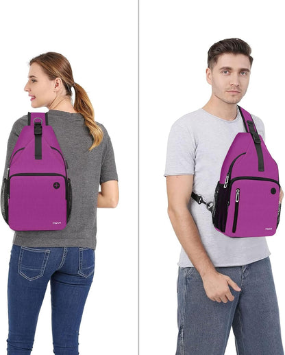 Sling Backpack Bag, Crossbody Shoulder Bag Travel Hiking Daypack Chest Bag with Front Square Pocket&USB Charging Port