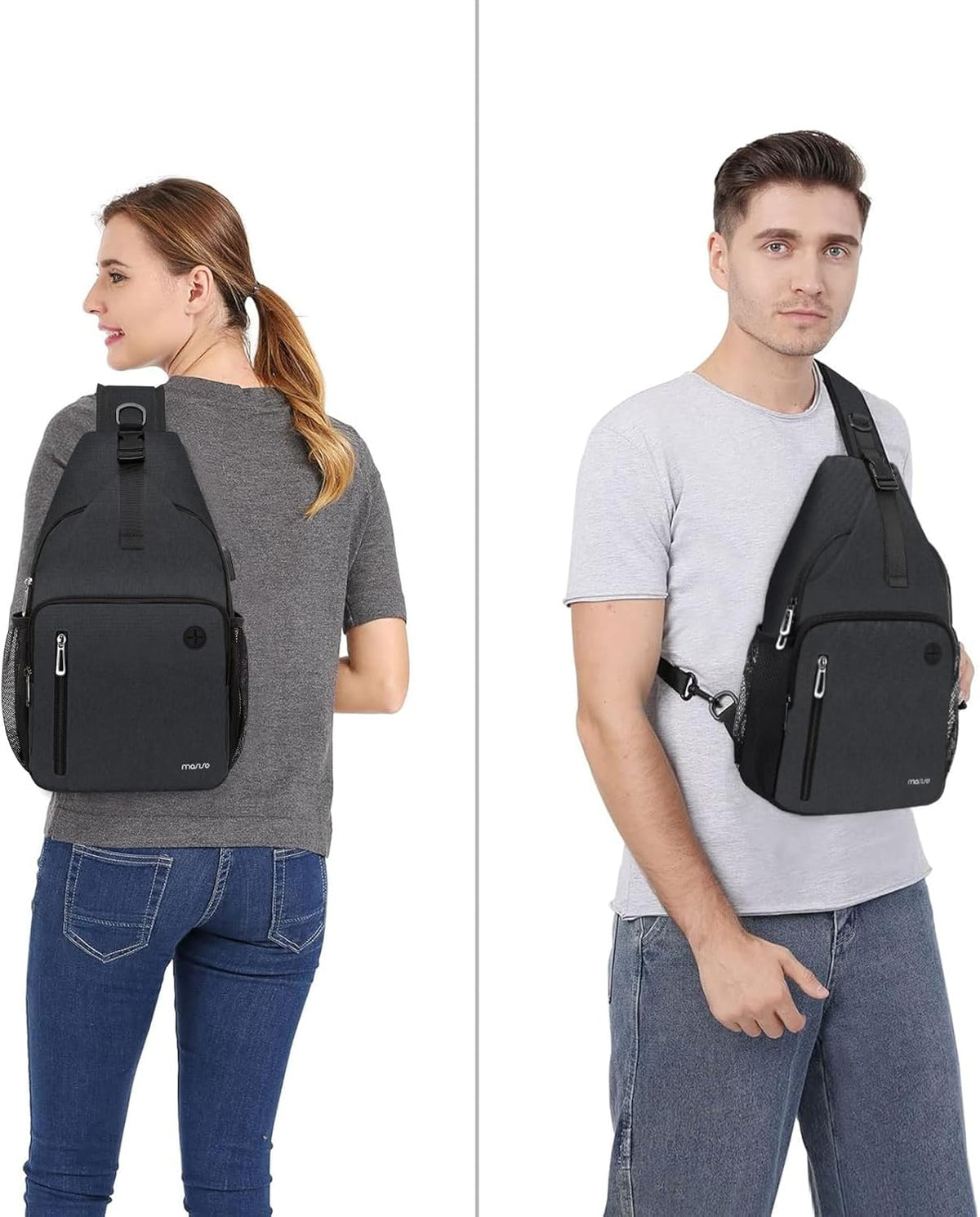 Sling Backpack Bag, Crossbody Shoulder Bag Travel Hiking Daypack Chest Bag with Front Square Pocket&USB Charging Port