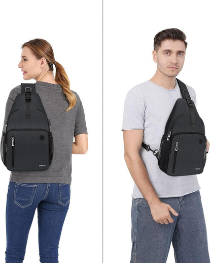 Sling Backpack Bag, Crossbody Shoulder Bag Travel Hiking Daypack Chest Bag with Front Square Pocket&USB Charging Port