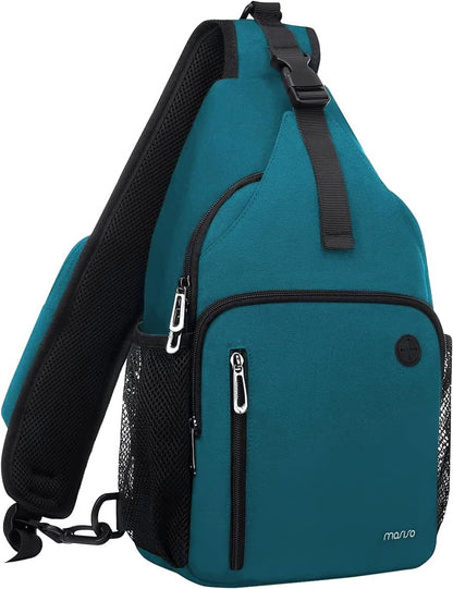 Sling Backpack Bag, Crossbody Shoulder Bag Travel Hiking Daypack Chest Bag with Front Square Pocket&USB Charging Port