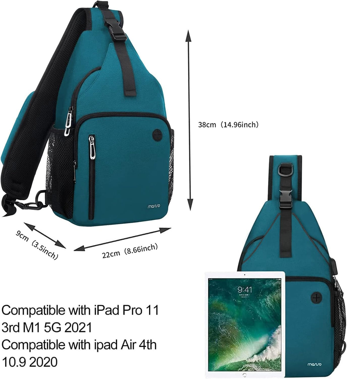 Sling Backpack Bag, Crossbody Shoulder Bag Travel Hiking Daypack Chest Bag with Front Square Pocket&USB Charging Port