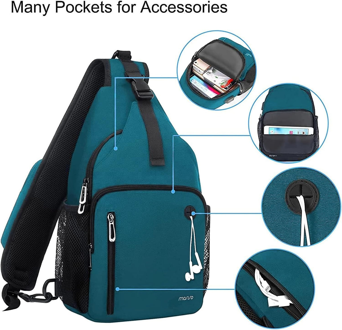 Sling Backpack Bag, Crossbody Shoulder Bag Travel Hiking Daypack Chest Bag with Front Square Pocket&USB Charging Port