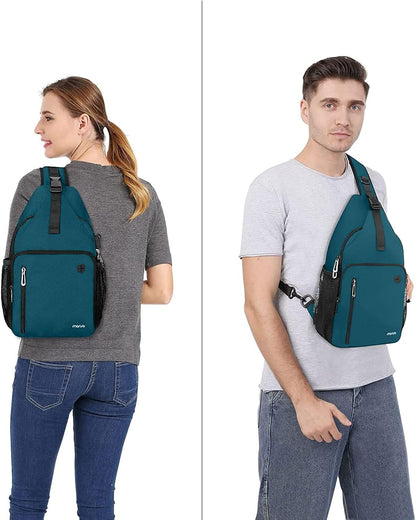 Sling Backpack Bag, Crossbody Shoulder Bag Travel Hiking Daypack Chest Bag with Front Square Pocket&USB Charging Port