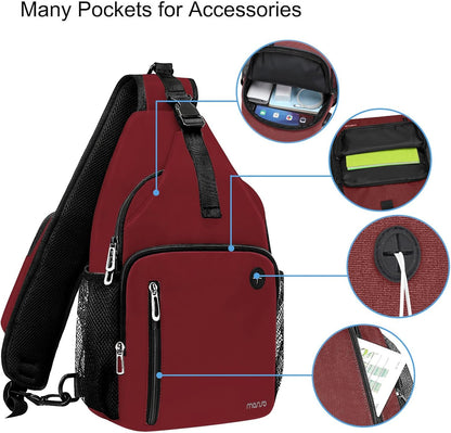 Sling Backpack Bag, Crossbody Shoulder Bag Travel Hiking Daypack Chest Bag with Front Square Pocket&USB Charging Port