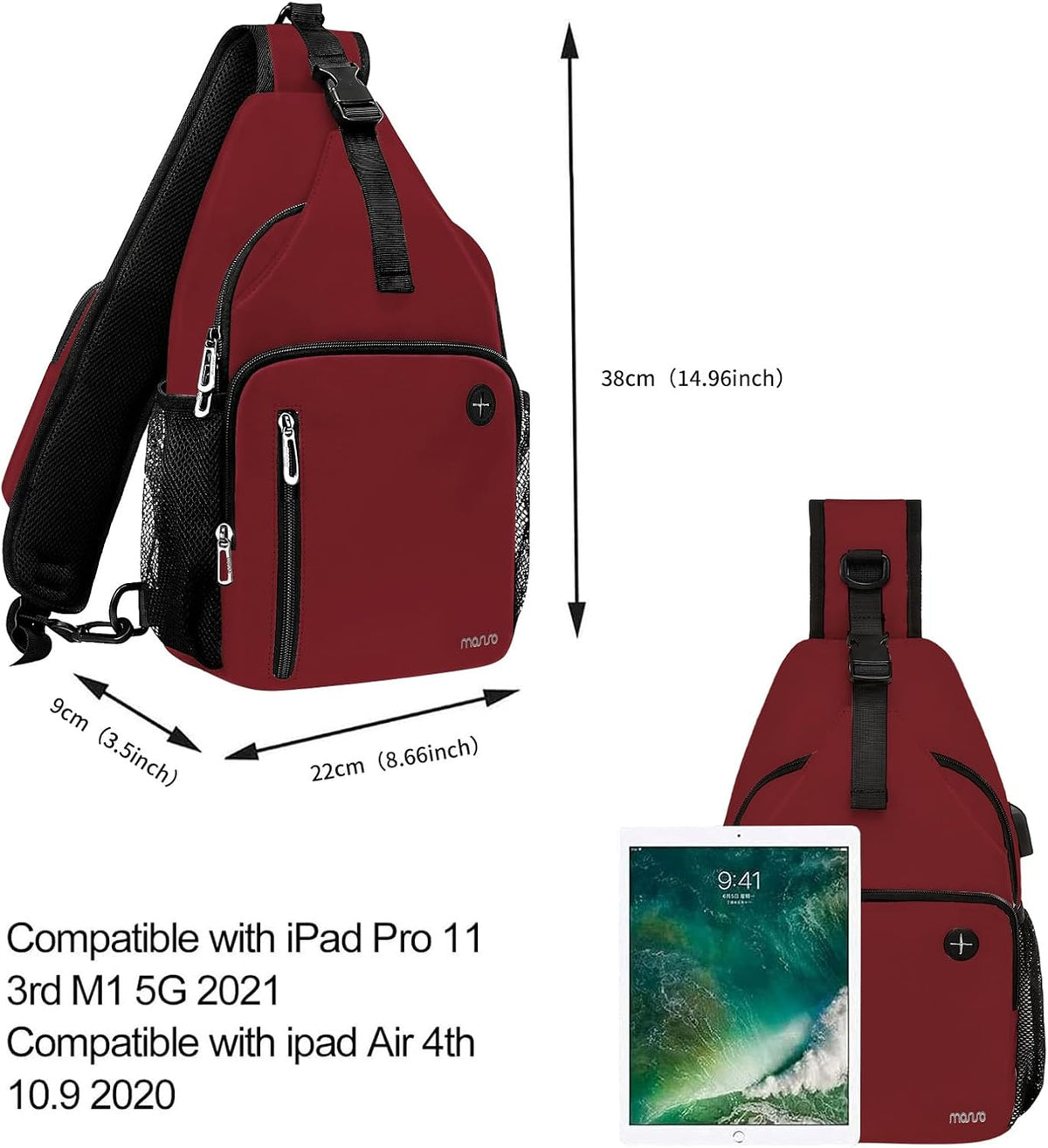 Sling Backpack Bag, Crossbody Shoulder Bag Travel Hiking Daypack Chest Bag with Front Square Pocket&USB Charging Port