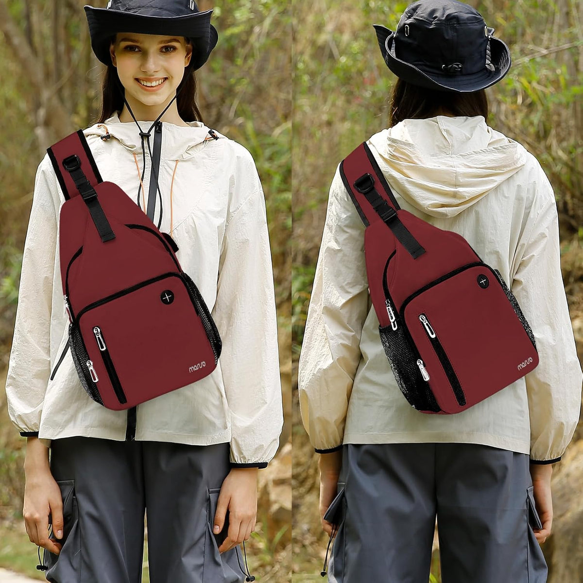 Sling Backpack Bag, Crossbody Shoulder Bag Travel Hiking Daypack Chest Bag with Front Square Pocket&USB Charging Port