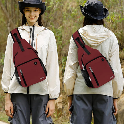 Sling Backpack Bag, Crossbody Shoulder Bag Travel Hiking Daypack Chest Bag with Front Square Pocket&USB Charging Port