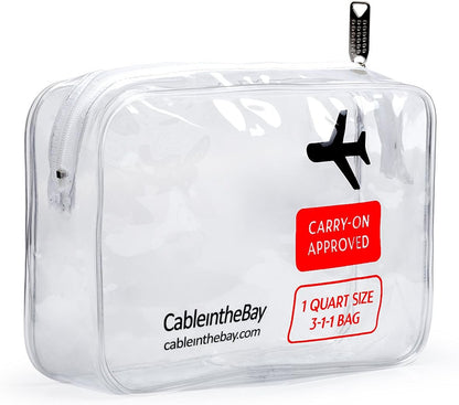 TSA Approved Clear Travel Toiletry Bag-Quart Sized with Zipper-Airport Airline Compliant Bag/Bottles-Men's/Women's 3-1-1 Kit+Travel