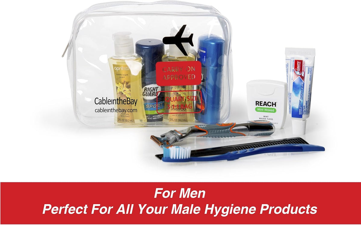 TSA Approved Clear Travel Toiletry Bag-Quart Sized with Zipper-Airport Airline Compliant Bag/Bottles-Men's/Women's 3-1-1 Kit+Travel
