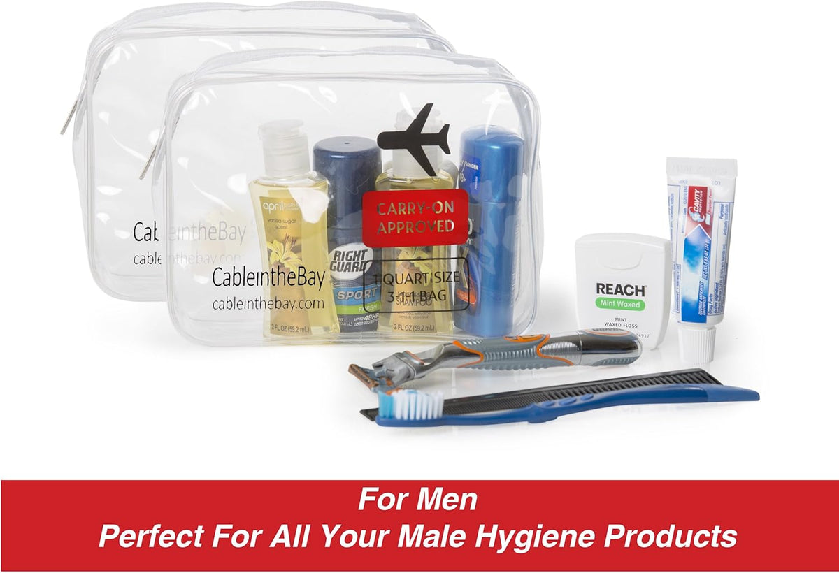 TSA Approved Clear Travel Toiletry Bag-Quart Sized with Zipper-Airport Airline Compliant Bag/Bottles-Men's/Women's 3-1-1 Kit+Travel