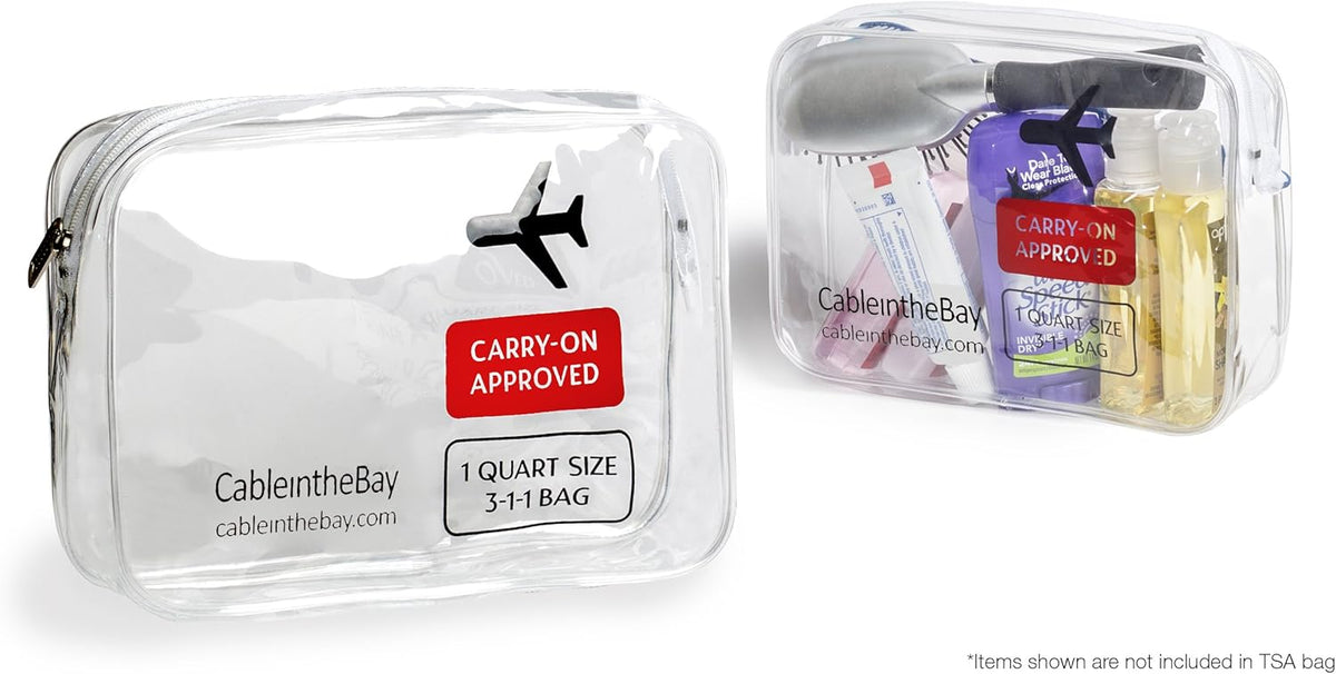TSA Approved Clear Travel Toiletry Bag-Quart Sized with Zipper-Airport Airline Compliant Bag/Bottles-Men's/Women's 3-1-1 Kit+Travel