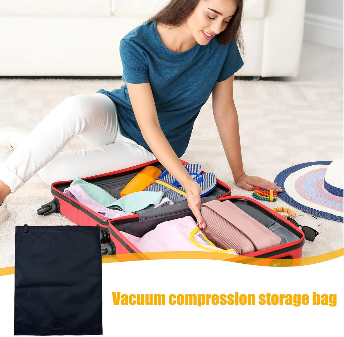 Compression Bags - Packing Cubes, 8 Piece Space Saving Pouches For Apparel, Manual Air Extraction Envelopes With Sliding Clip, Luggage Hardware, Wrap Folders For Trunk, Chest And Closet