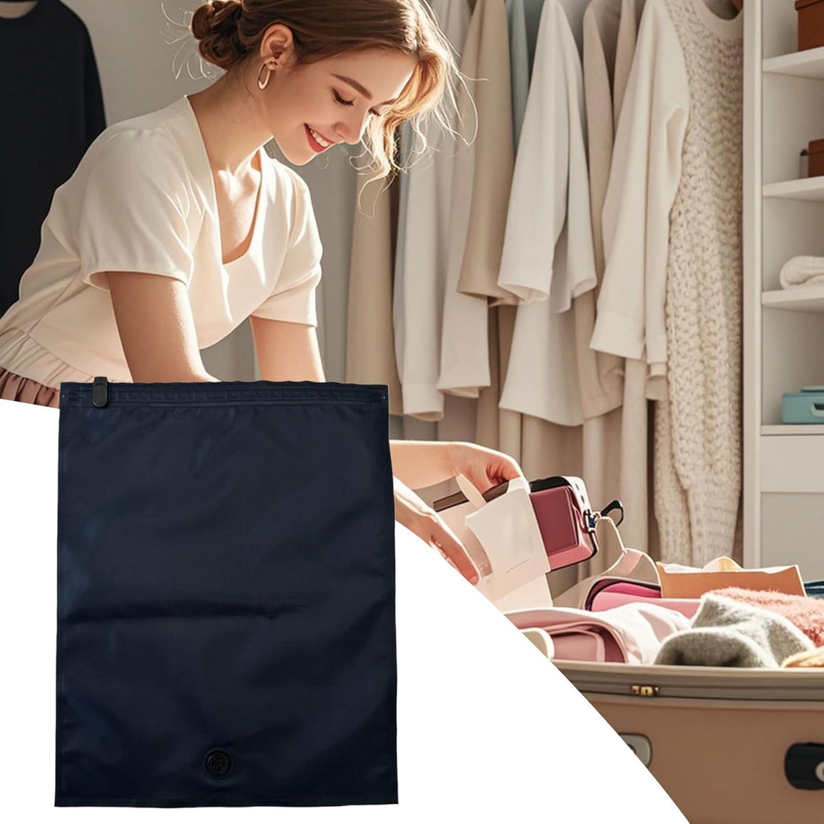 Compression Bags - Packing Cubes, 8 Piece Space Saving Pouches For Apparel, Manual Air Extraction Envelopes With Sliding Clip, Luggage Hardware, Wrap Folders For Trunk, Chest And Closet