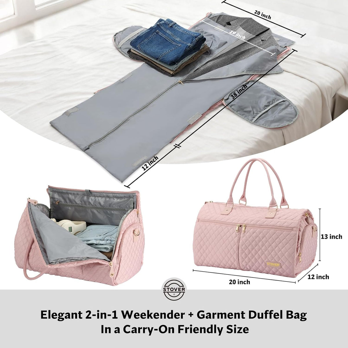 Women’s Convertible Garment Duffel Bag for Travel – 2-in-1 Carry-On Weekender/Overnight Tote - Wrinkle-Free Dresses, Suits & Clothes + Shoe Compartment & Bonus Toiletry Bag (Emerald Green)