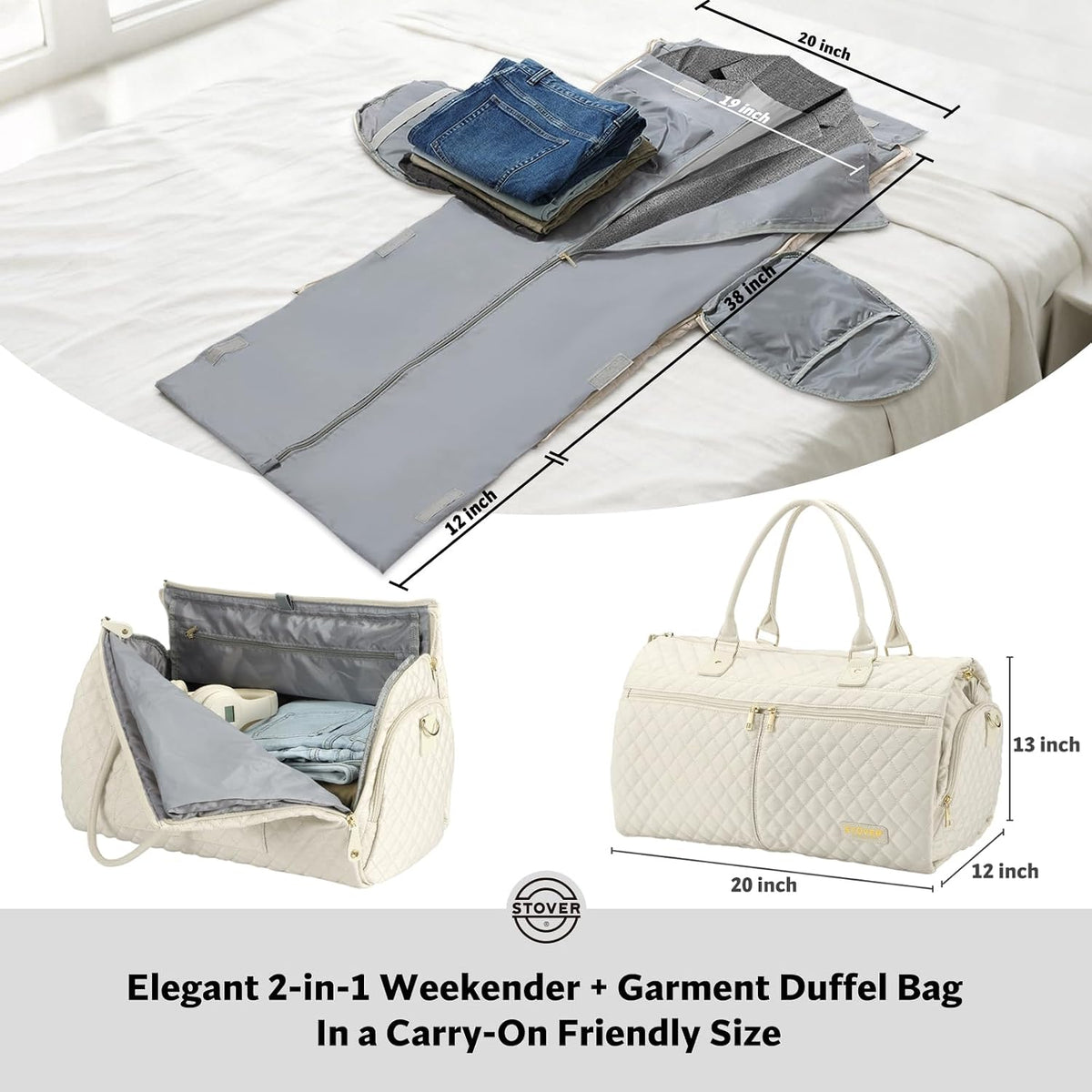 Women’s Convertible Garment Duffel Bag for Travel – 2-in-1 Carry-On Weekender/Overnight Tote - Wrinkle-Free Dresses, Suits & Clothes + Shoe Compartment & Bonus Toiletry Bag (Emerald Green)
