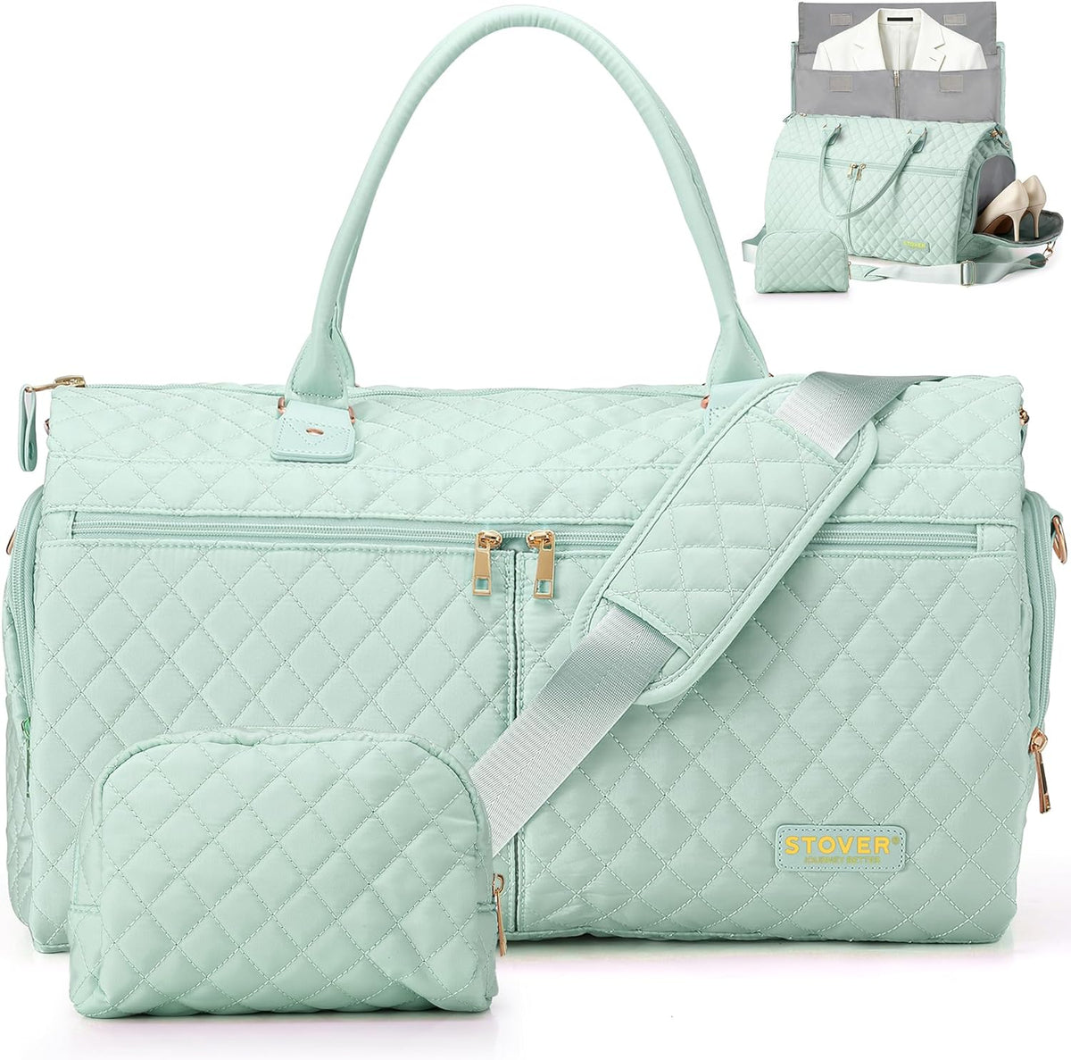 Women’s Convertible Garment Duffel Bag for Travel – 2-in-1 Carry-On Weekender/Overnight Tote - Wrinkle-Free Dresses, Suits & Clothes + Shoe Compartment & Bonus Toiletry Bag (Emerald Green)