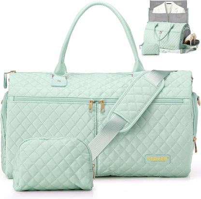 Women’s Convertible Garment Duffel Bag for Travel – 2-in-1 Carry-On Weekender/Overnight Tote - Wrinkle-Free Dresses, Suits & Clothes + Shoe Compartment & Bonus Toiletry Bag (Emerald Green)