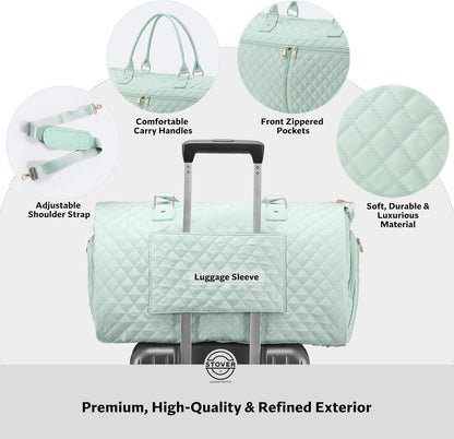 Women’s Convertible Garment Duffel Bag for Travel – 2-in-1 Carry-On Weekender/Overnight Tote - Wrinkle-Free Dresses, Suits & Clothes + Shoe Compartment & Bonus Toiletry Bag (Emerald Green)