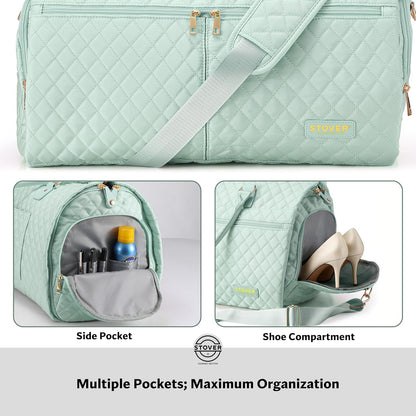 Women’s Convertible Garment Duffel Bag for Travel – 2-in-1 Carry-On Weekender/Overnight Tote - Wrinkle-Free Dresses, Suits & Clothes + Shoe Compartment & Bonus Toiletry Bag (Emerald Green)