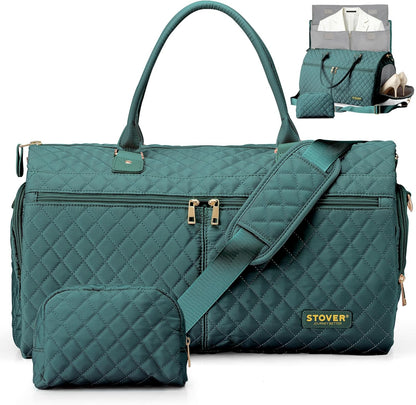 Women’s Convertible Garment Duffel Bag for Travel – 2-in-1 Carry-On Weekender/Overnight Tote - Wrinkle-Free Dresses, Suits & Clothes + Shoe Compartment & Bonus Toiletry Bag (Emerald Green)