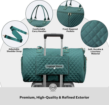Women’s Convertible Garment Duffel Bag for Travel – 2-in-1 Carry-On Weekender/Overnight Tote - Wrinkle-Free Dresses, Suits & Clothes + Shoe Compartment & Bonus Toiletry Bag (Emerald Green)