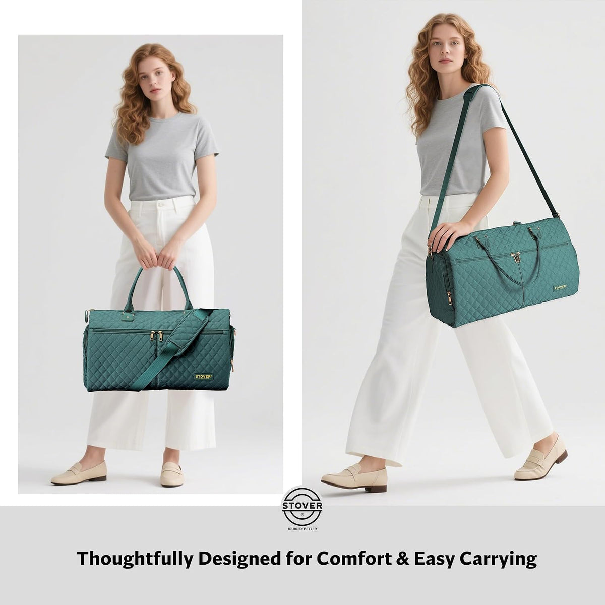 Women’s Convertible Garment Duffel Bag for Travel – 2-in-1 Carry-On Weekender/Overnight Tote - Wrinkle-Free Dresses, Suits & Clothes + Shoe Compartment & Bonus Toiletry Bag (Emerald Green)