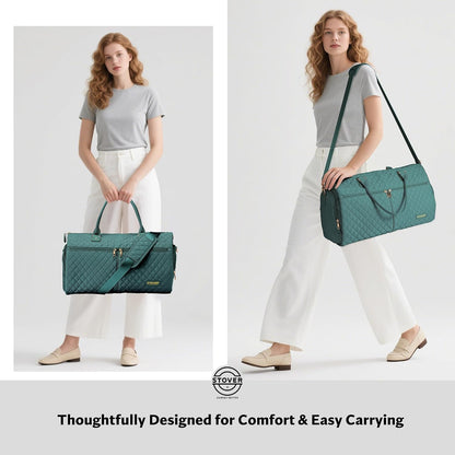 Women’s Convertible Garment Duffel Bag for Travel – 2-in-1 Carry-On Weekender/Overnight Tote - Wrinkle-Free Dresses, Suits & Clothes + Shoe Compartment & Bonus Toiletry Bag (Emerald Green)