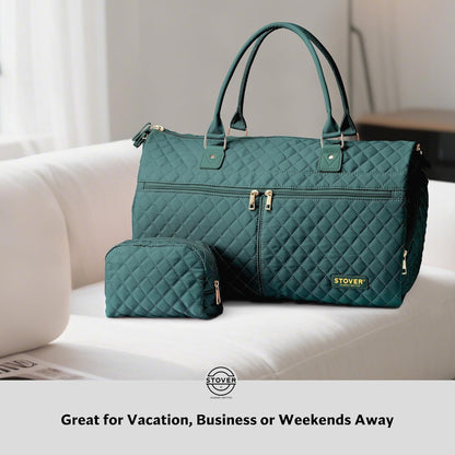 Women’s Convertible Garment Duffel Bag for Travel – 2-in-1 Carry-On Weekender/Overnight Tote - Wrinkle-Free Dresses, Suits & Clothes + Shoe Compartment & Bonus Toiletry Bag (Emerald Green)