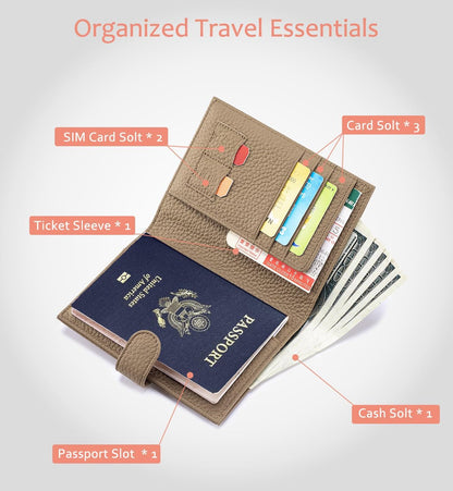 Leather RFID Blocking Passport Holder for Travel Women | Multiple Slim Passport Wallet for Women with Card Slots, Zipper Coin Pocket, Travel Passport Cover Case Gift Ready Denim Blue