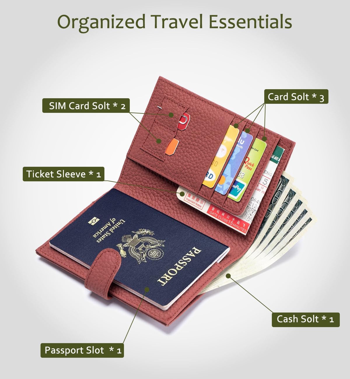 Leather RFID Blocking Passport Holder for Travel Women | Multiple Slim Passport Wallet for Women with Card Slots, Zipper Coin Pocket, Travel Passport Cover Case Gift Ready Denim Blue