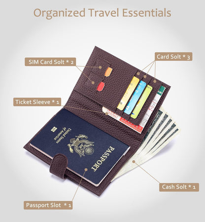 Leather RFID Blocking Passport Holder for Travel Women | Multiple Slim Passport Wallet for Women with Card Slots, Zipper Coin Pocket, Travel Passport Cover Case Gift Ready Denim Blue