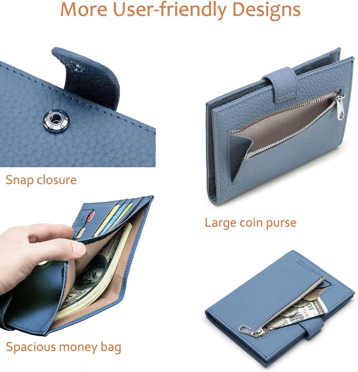 Leather RFID Blocking Passport Holder for Travel Women | Multiple Slim Passport Wallet for Women with Card Slots, Zipper Coin Pocket, Travel Passport Cover Case Gift Ready Denim Blue