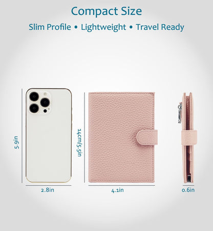 Leather RFID Blocking Passport Holder for Travel Women | Multiple Slim Passport Wallet for Women with Card Slots, Zipper Coin Pocket, Travel Passport Cover Case Gift Ready Denim Blue